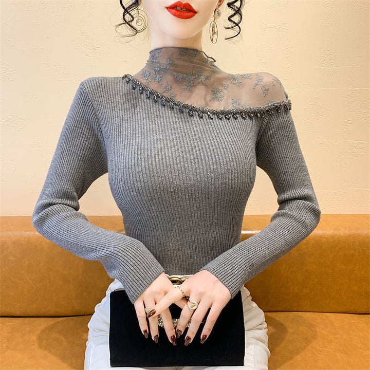 【tops】レースドッキングニットトップス　M28653