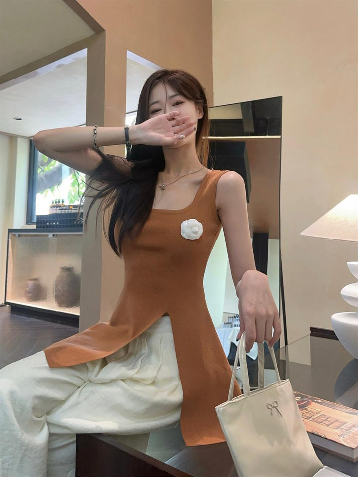 【tops】スリットニットキャミソール　M24844