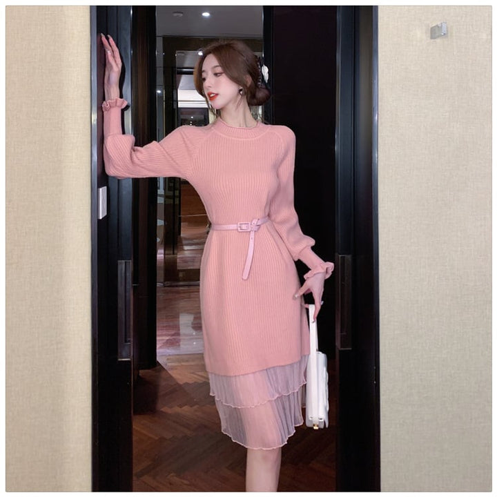 【dress】ドッキングニットワンピース　M18136