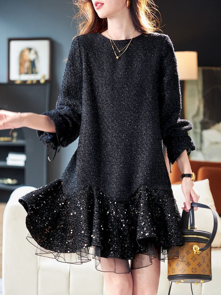 【dress】スパンコール付きチュールドッキングフレアワンピース　N2887