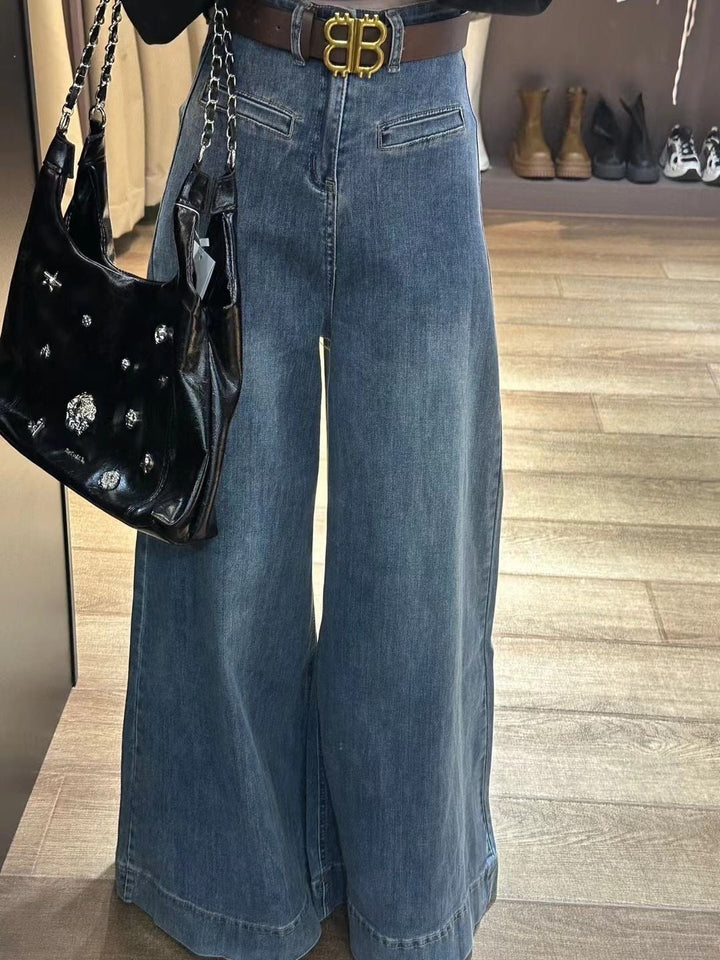 【bottoms】ハイウエストデニムワイドパンツ　M29718