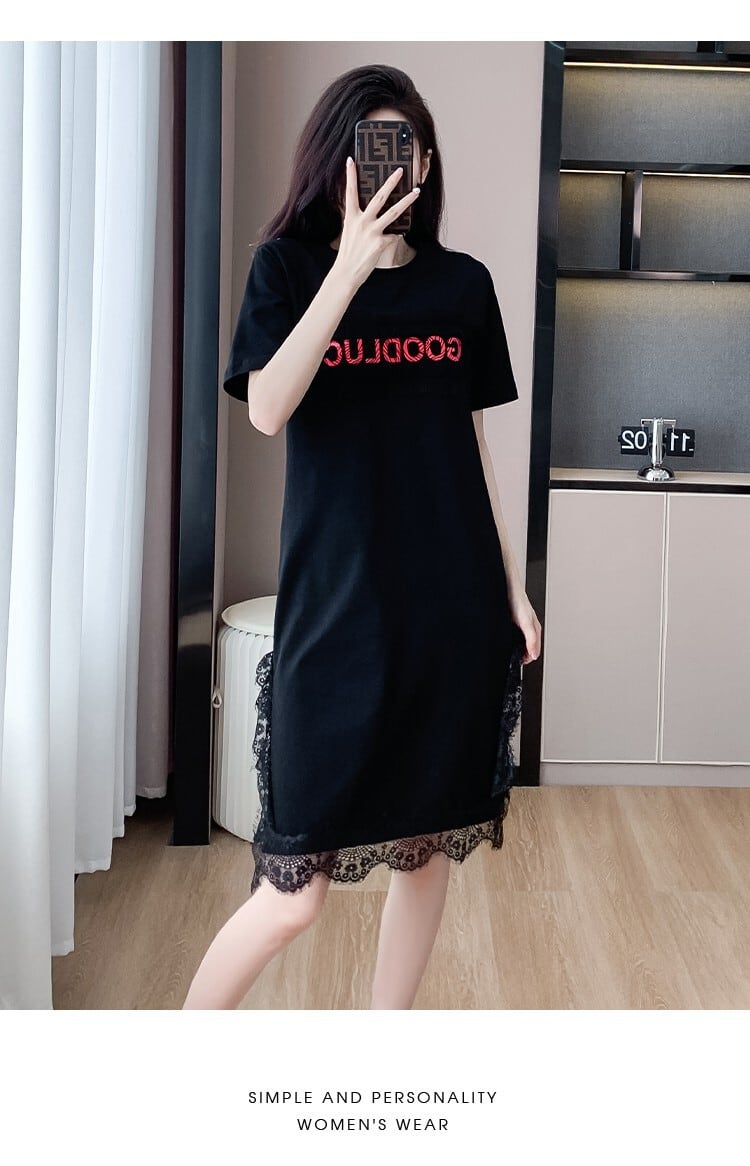 【dress】絶対欲しいレース切り替えTシャツワンピース　M17164