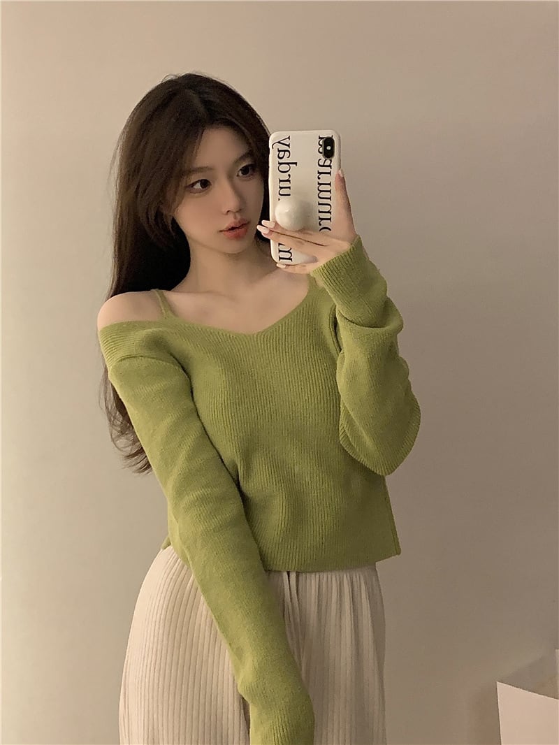 【tops】オフショルダーニットトップス　M26579