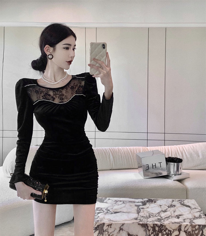 【dress】レース切り替えデートワンピース　M26639