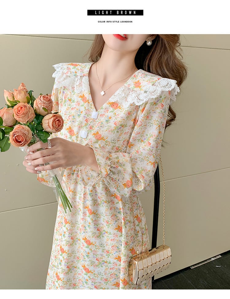 【dress】細身効果抜群♪スウィート花柄ワンピースオシャレ　M17017