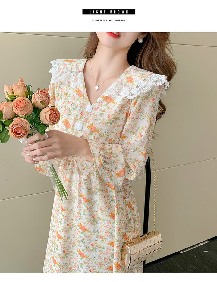 【dress】細身効果抜群♪スウィート花柄ワンピースオシャレ　M17017