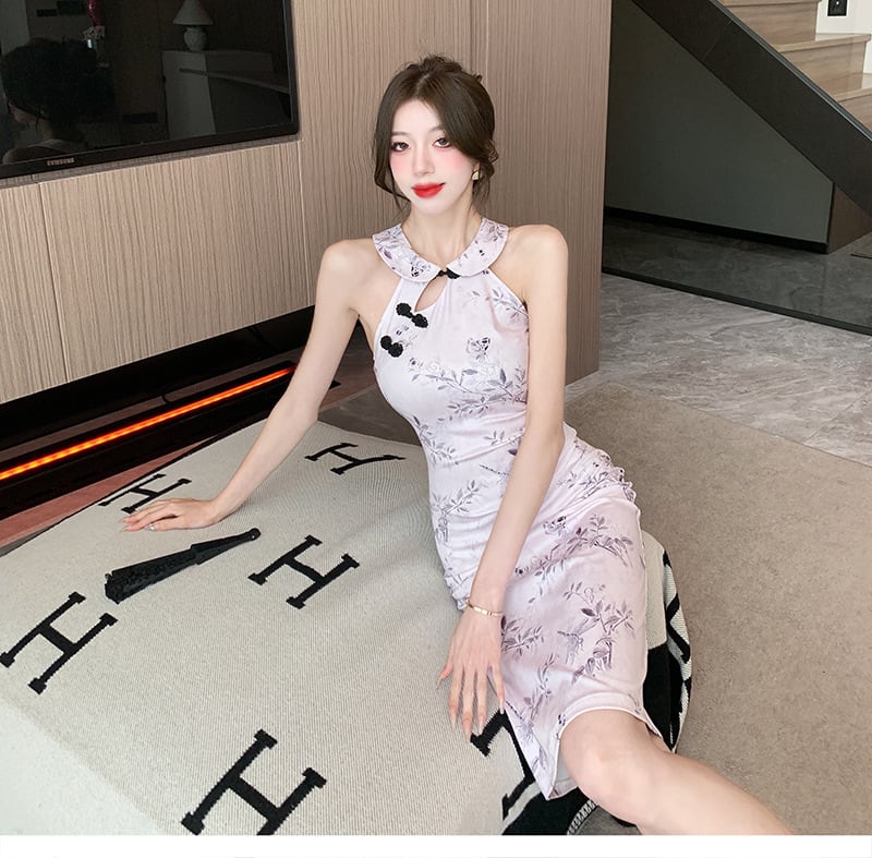 【dress】おしゃれ大人気ノースリーブプリントワンピース　M17177