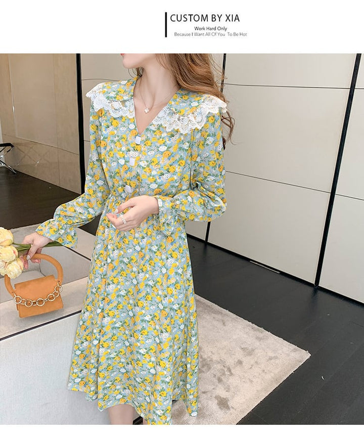 【dress】細身効果抜群♪スウィート花柄ワンピースオシャレ　M17017