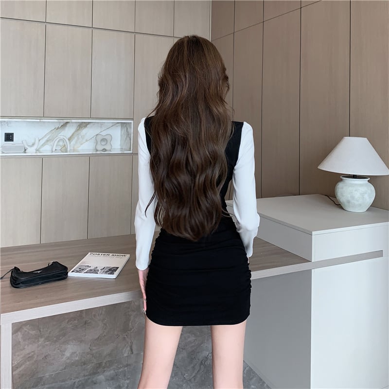 【dress】大人らしい 切り替えデートワンピース着瘦せ　M17139