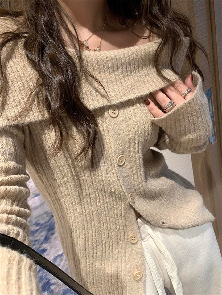 【outer】ボタンデザインニットボートネックトップス　M17701