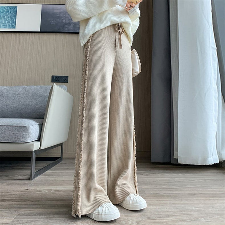 【bottoms】ハイウエストニットワイドパンツ　M18323