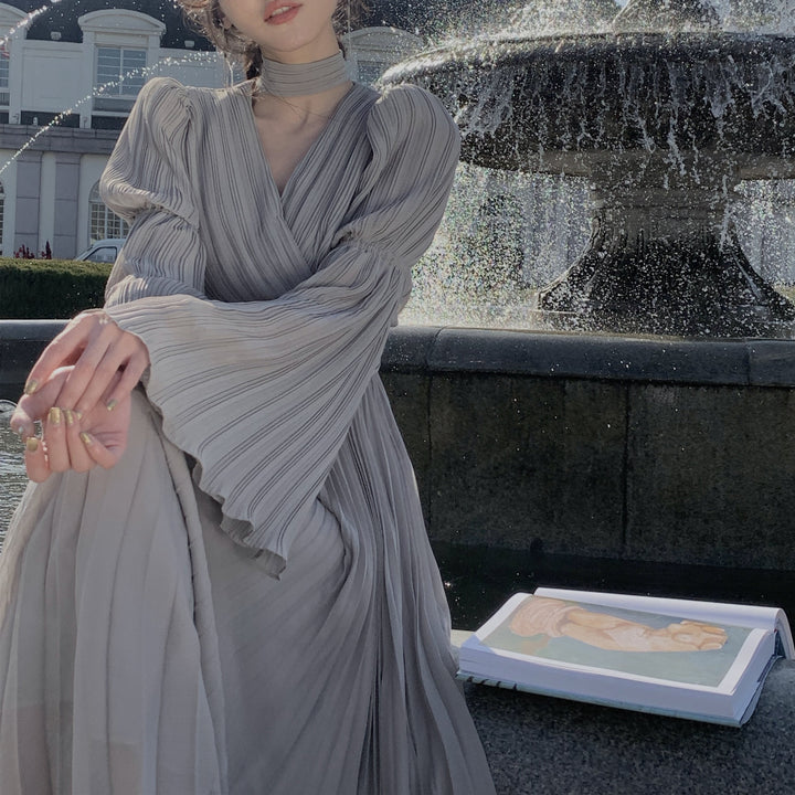 【dress】ベルスリーブプリーツワンピース　N3250