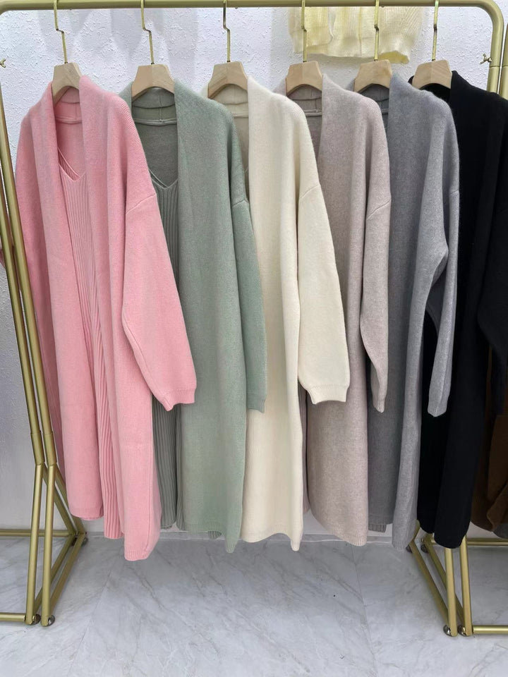 【set】ロング丈カーディガン×ニットワンピースセット　N2755
