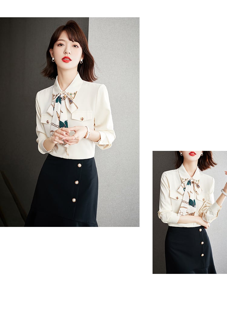 【tops】人気アイテム ! リボン付きプリントシャツトップス　M16842