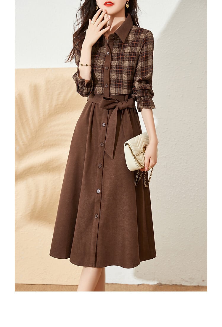 【dress】チェック柄切り替えデートワンピース　M17876