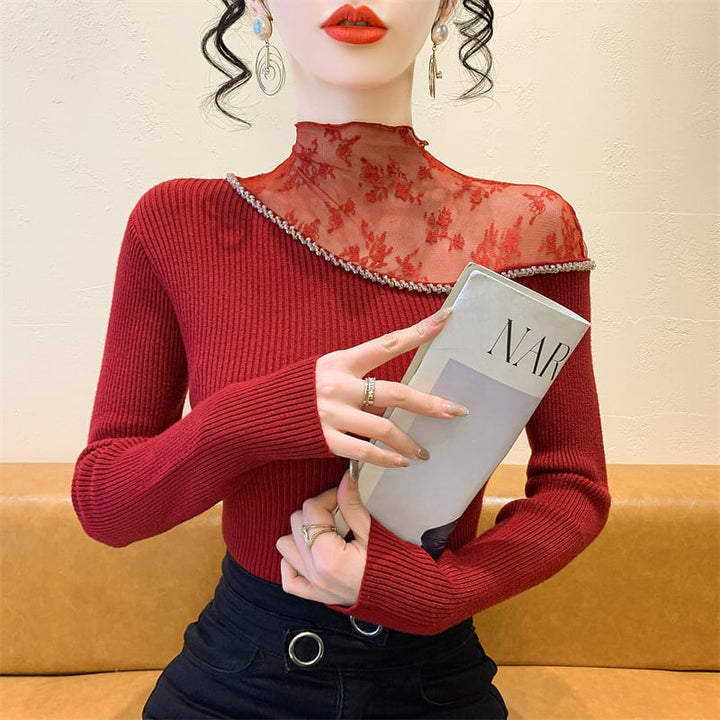 【tops】レースドッキングニットトップス　M28083