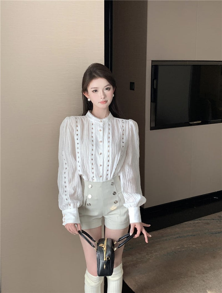 【tops】カットワークシャツブラウス　M29346