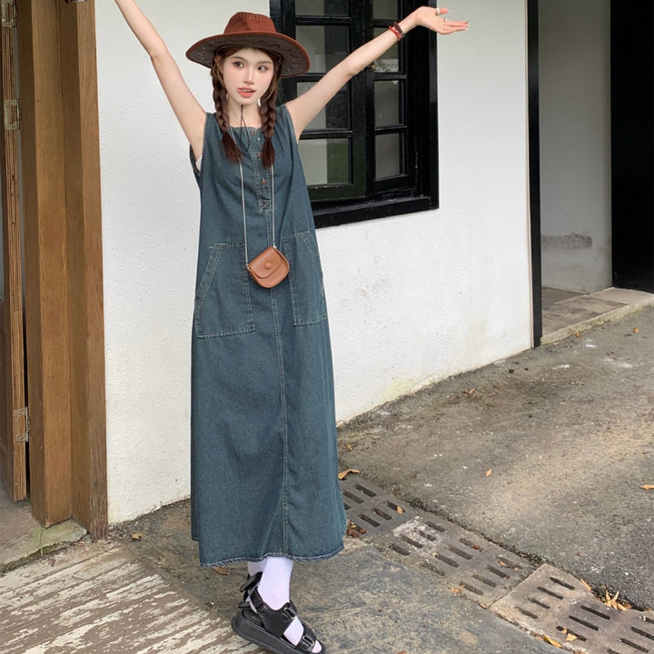 【dress】ノースリーブデニムワンピース　M25107