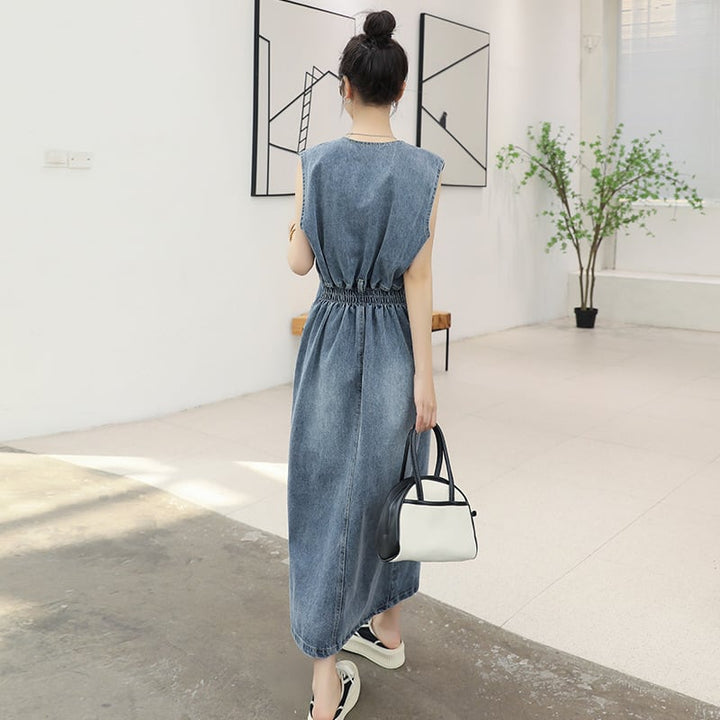 【dress】絶対流行ファッションノースリーブデニムワンピース　M16834