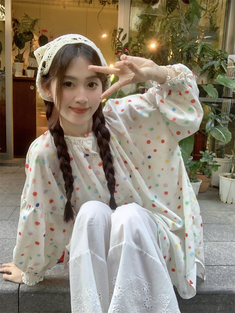 M24768 【set】ドット柄トップス×ワイドパンツセット M24768 – NANASTYLE