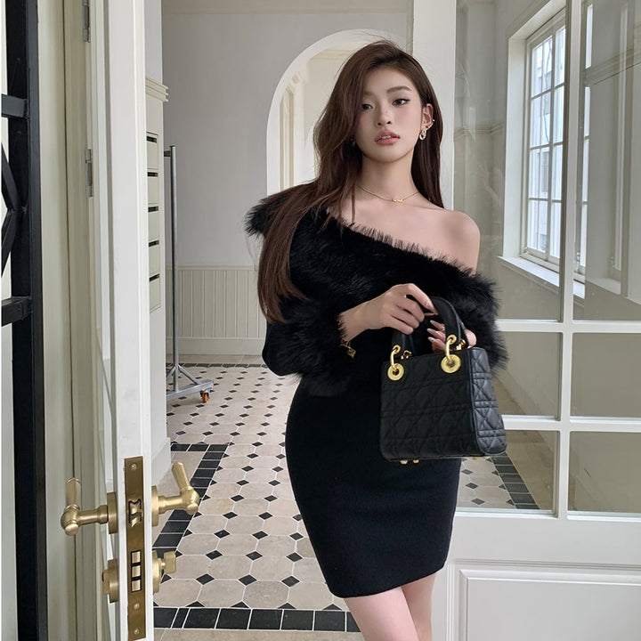 【dress】ファーボートネックワンピース　M27494