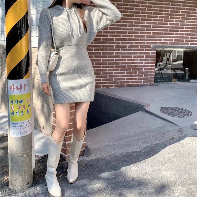 【dress】フード付きニットワンピース　M18367