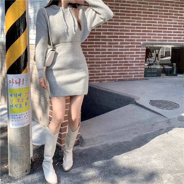 【dress】フード付きニットワンピース　M18367