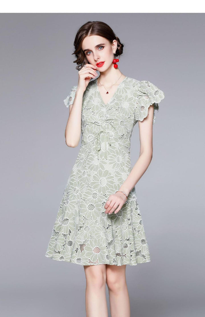 【dress】エレガントカットワークフリルデートワンピース　M17450