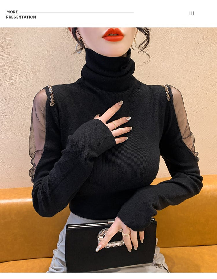 【tops】シースルーショルダーニットトップス　N2917
