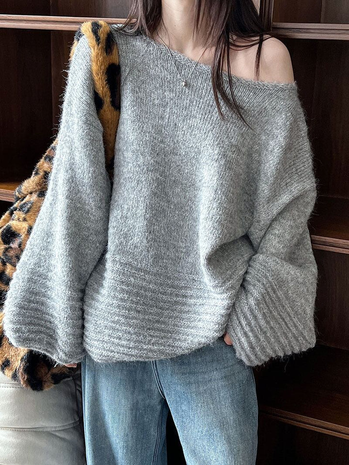 【tops】オフショルダーバルーンスリーブニットトップス　N2911