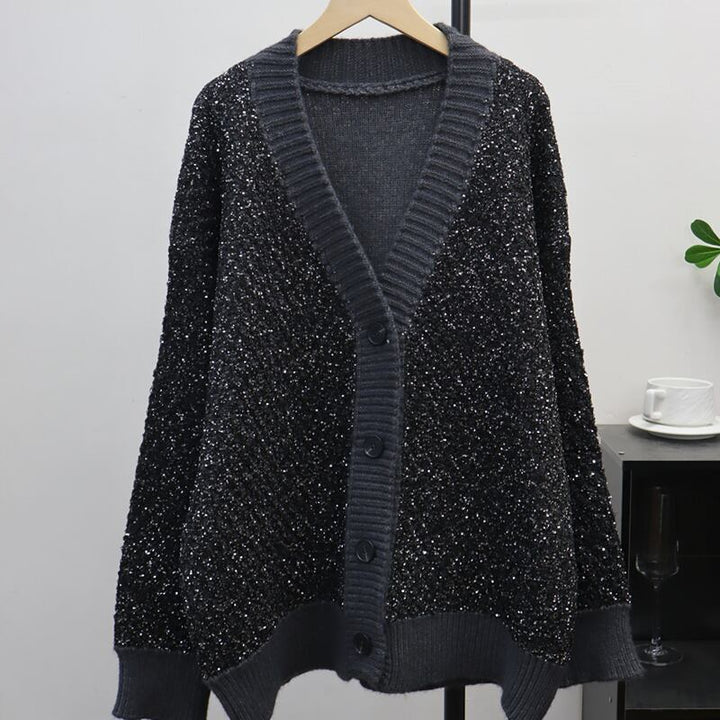 【outer】ラメ入りニットカーディガン Q7860