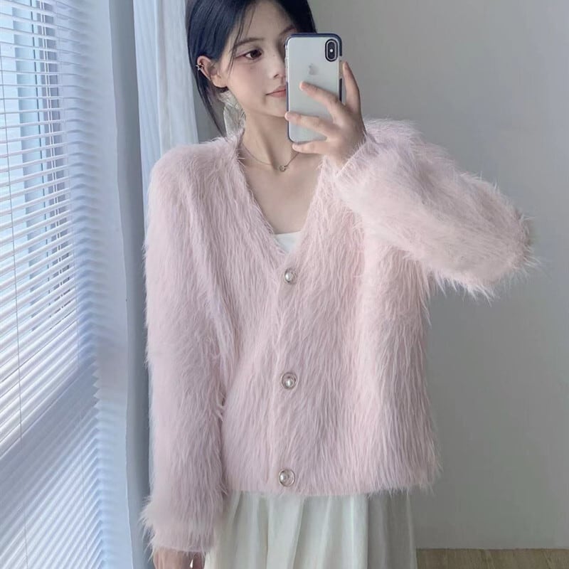【outer】Vネックフェザーカーディガン　M17681