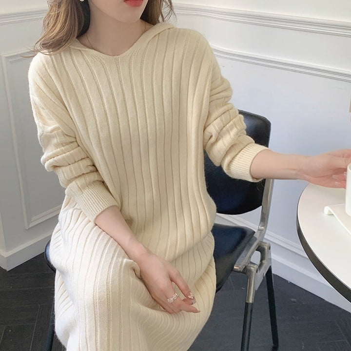 【dress】韓国系シンプルフード付きニットワンピース　M17494