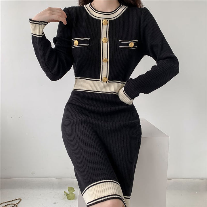 【dress】韓国系超人気エレガントニットワンピース　M17485