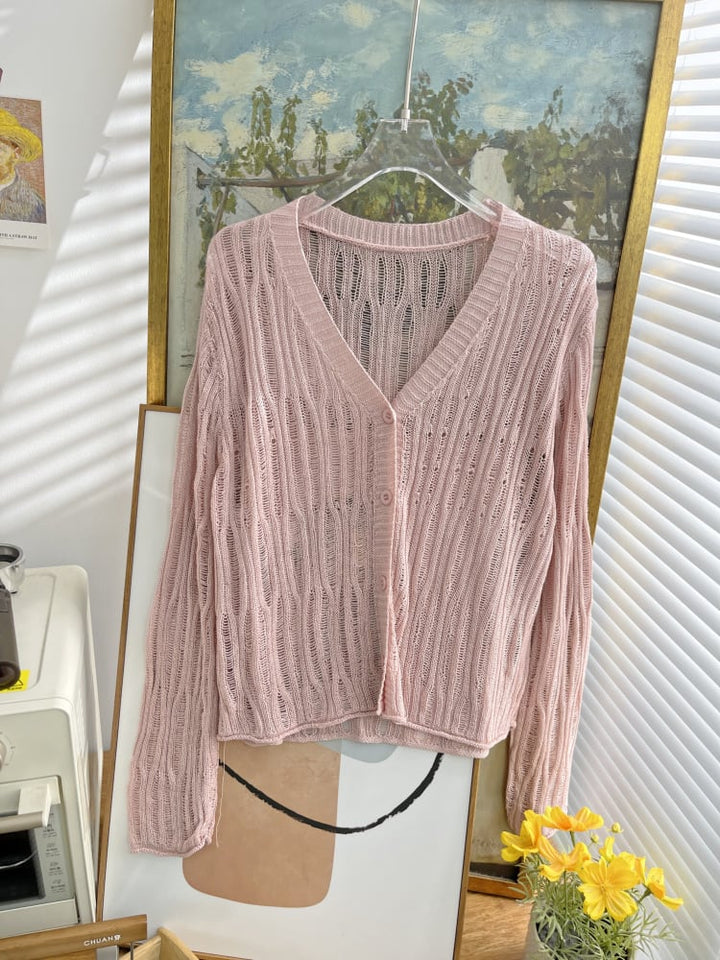 【outer】カットワーク薄手ニットカーデ　M24937