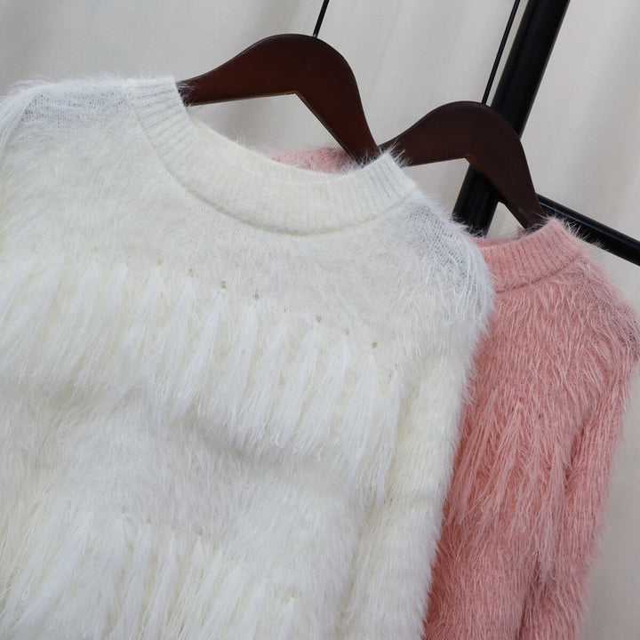 【tops】フリンジシャギーニットセーター　M18421