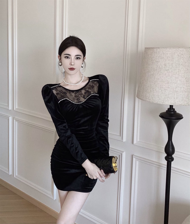 【dress】レース切り替えデートワンピース　M26639