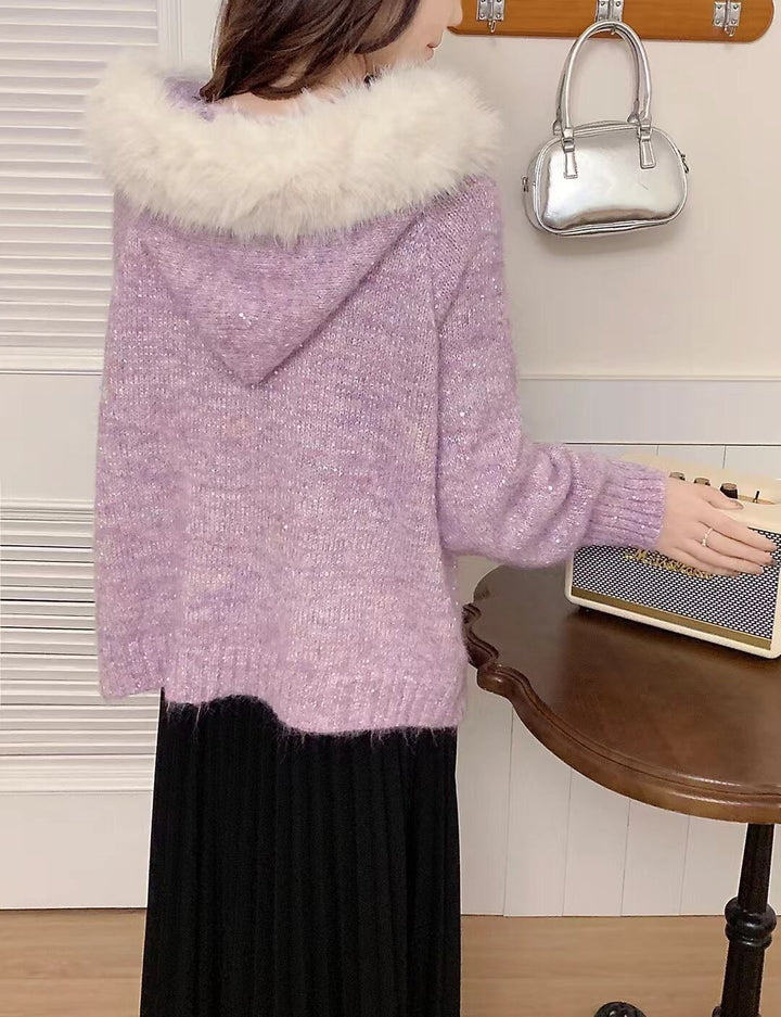 【outer】ファー付きニットカーデ　M28080