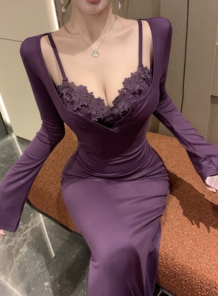 【dress】レースフェイクレイヤードワンピース Q7514