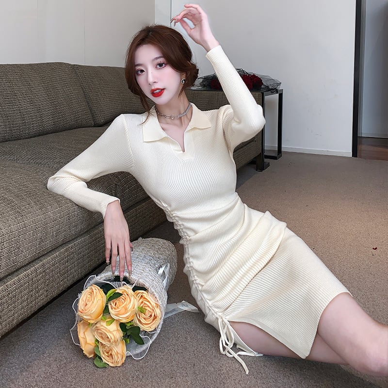 【dress】話題沸騰中 オシャレスリットニットワンピース　M17466