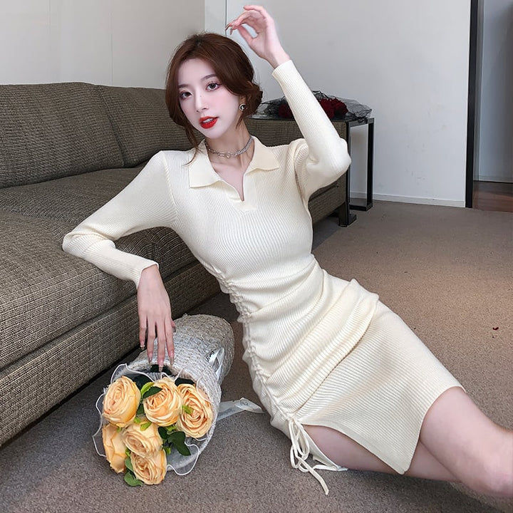 【dress】話題沸騰中 オシャレスリットニットワンピース　M17466