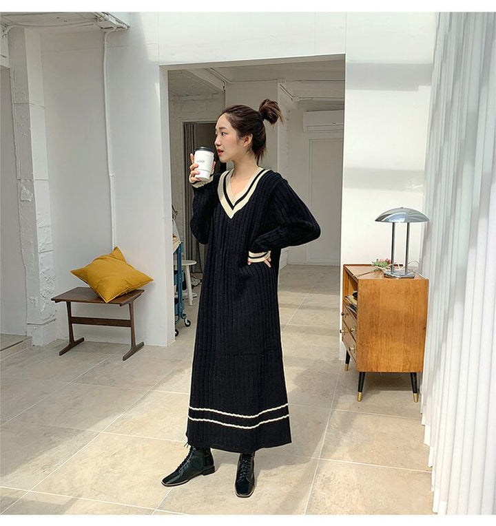 【dress】Vネックニットワンピース　M18488
