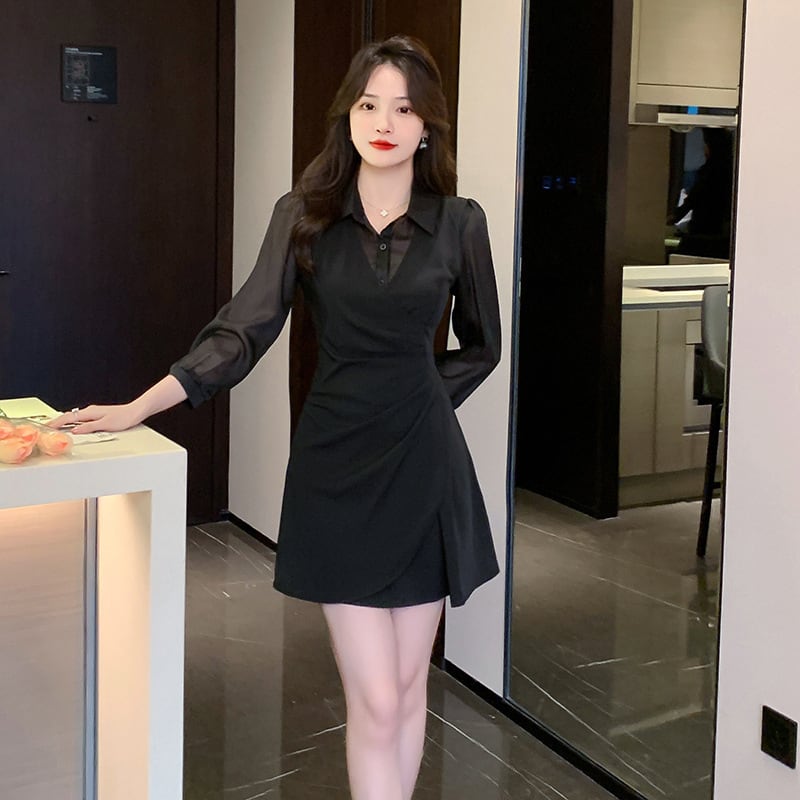 【dress】目立つ！エレガント切り替えシャツワンピース　M17272