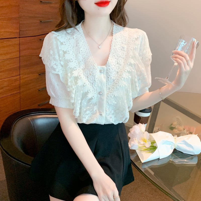 【tops】気質満点大人可愛いレースシャツトップス大活躍　M16952