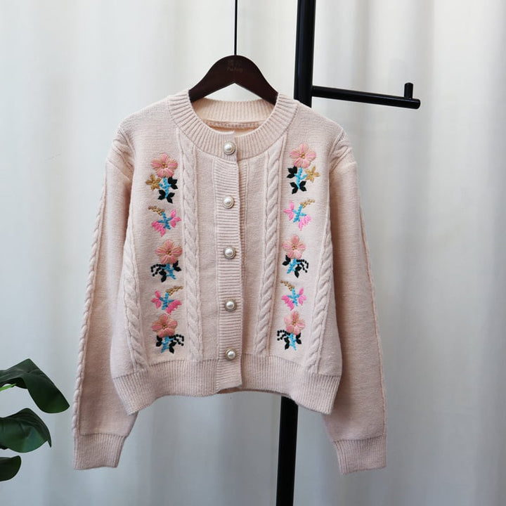 【outer】刺繍クルーネックニットカーディガン　M17783