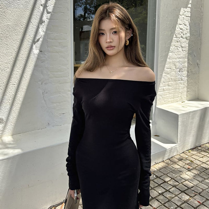 【dress】オフショルドッキングマーメイドワンピース Q6925