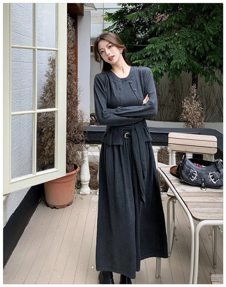 【set】ニットカーデ×ベストワンピースセット　M26964