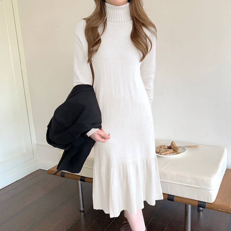 【dress】ハイネックマーメイドニットワンピース　M18205