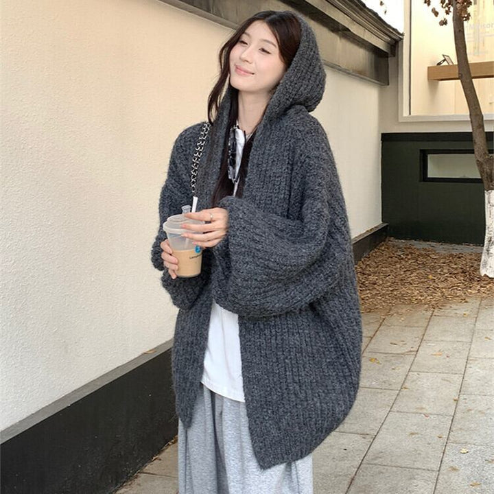 【outer】フード付きニットカーデ　M27495