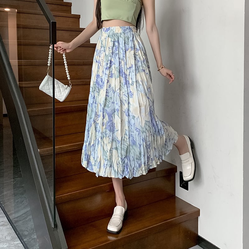 【bottoms】話題沸騰中 オシャレプリーツ花柄スカート　M17036